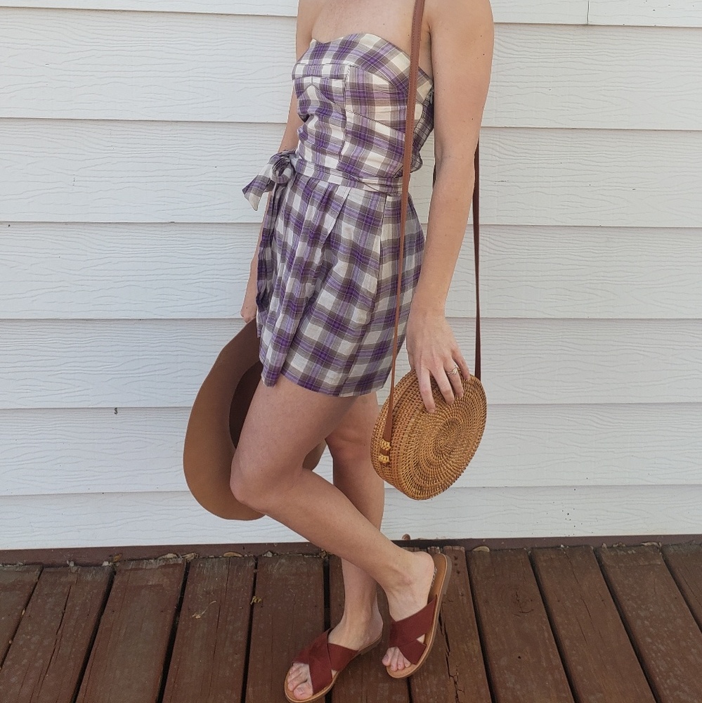 Strapless plaid romper
